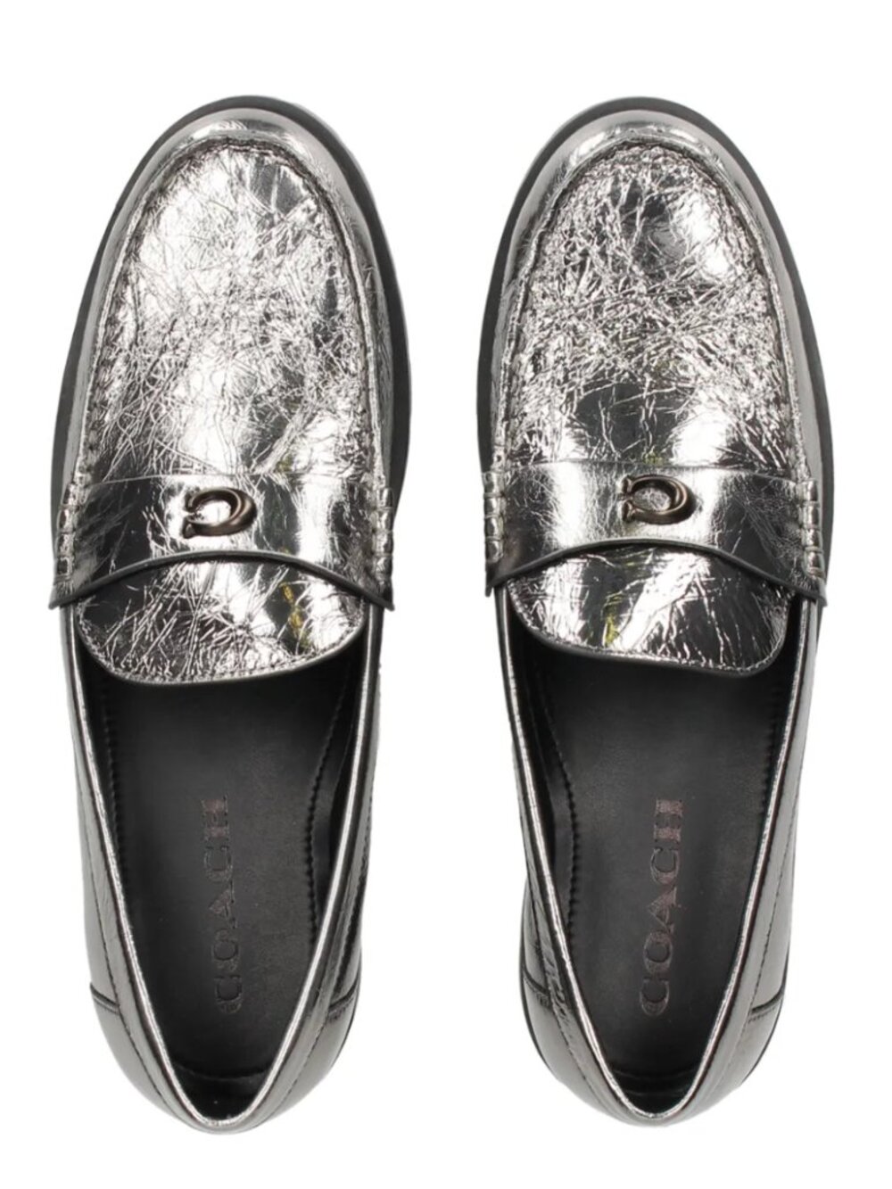Coach Leah Crinkle Metallic Leather Loafers Women’s Size 7.5 Slip-On Flats